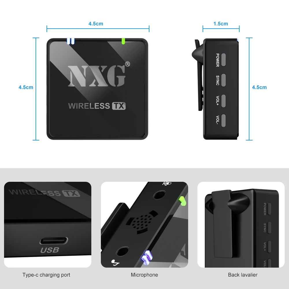 Factory Direct NXG Wireless Lavalier Microphone 1‑to‑1/2 Dual Transmitter Lapel Mic Noise Cancelling 360° Pickup For Smartphone Camera Vlogging Live Broadcast