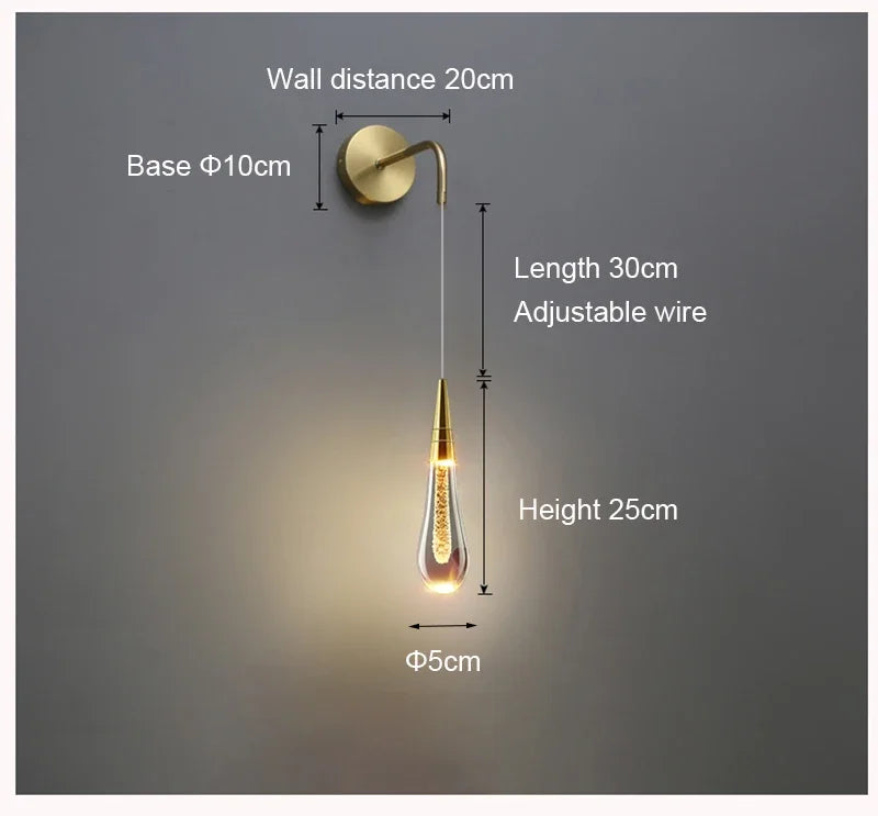 Modern Home Decoration Small Wall Light Nordic Luxury Crystal Creative Living Room Wall Decoration Water Droplet Wall Lamps