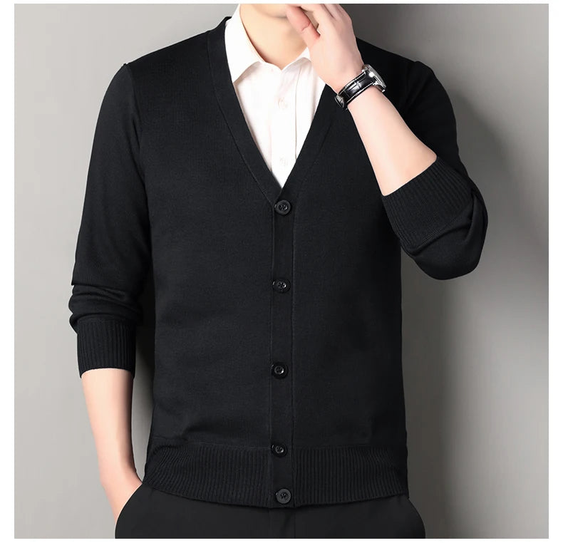 Men's Smart Casual Cardigan V-neck Sweater Men's Autumn Winter Clothes Button Knit Cardigans Mens Knitting Sweaters Outwear