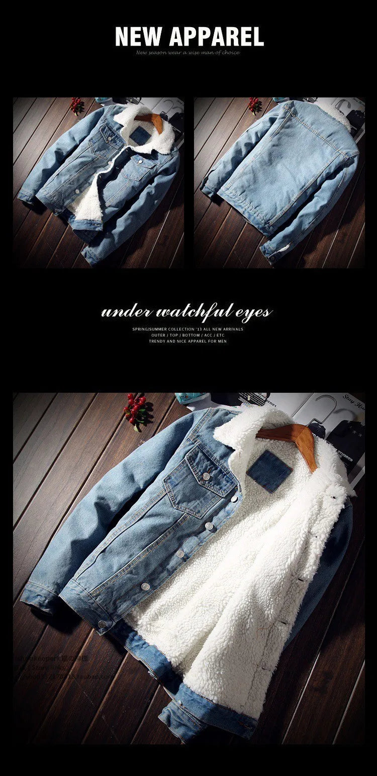 Winter Men Denim Jacket Trendy Warm Wool Liner Coat Men Thicker Outwear Jean Jackets Men Cowboy Casual Outfits Plus Size 5XL 6XL