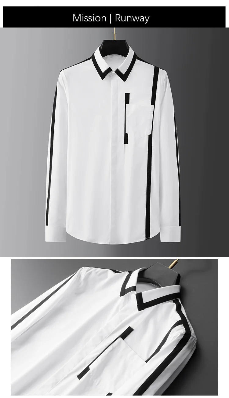 Personalized Design Spliced Men's Shirt Cotton Long Sleeve Casual Shirts Handsome Versatile Business Social Banquet Dress Shirt