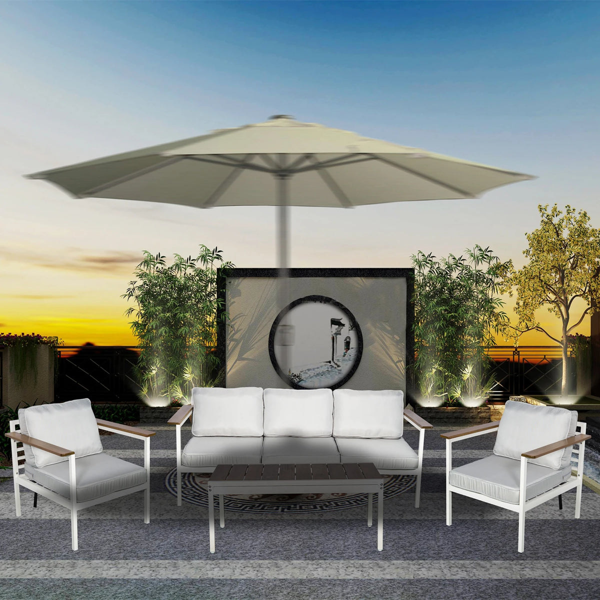 Black Three-seater Villa Courtyard Leisure Sun Terrace Outdoor Sofa Combination Outdoor Furniture Sofa