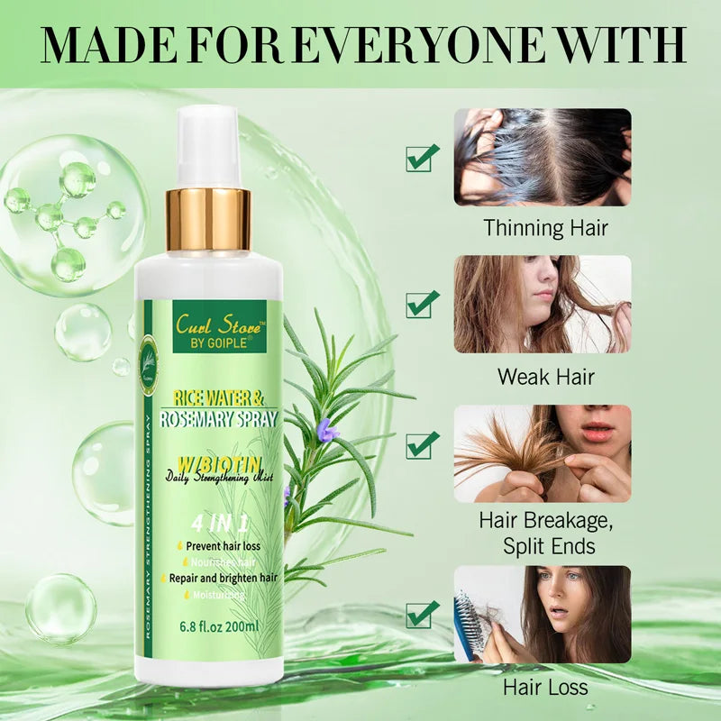 Goiple Rice Water and Rosemary Spray for Strengthening Hair Essential Oils Infused with Biotin Scalp Treatment Mist for  Damaged