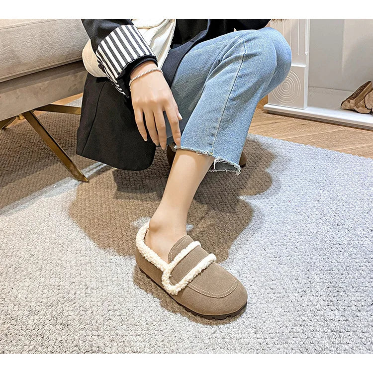 2026 Faux Suede Flats Women Lambswool Loafers Winter Warm Cotton Shoes Ladies Platform Fleeces Mocasines Female Sheep Fur Boots