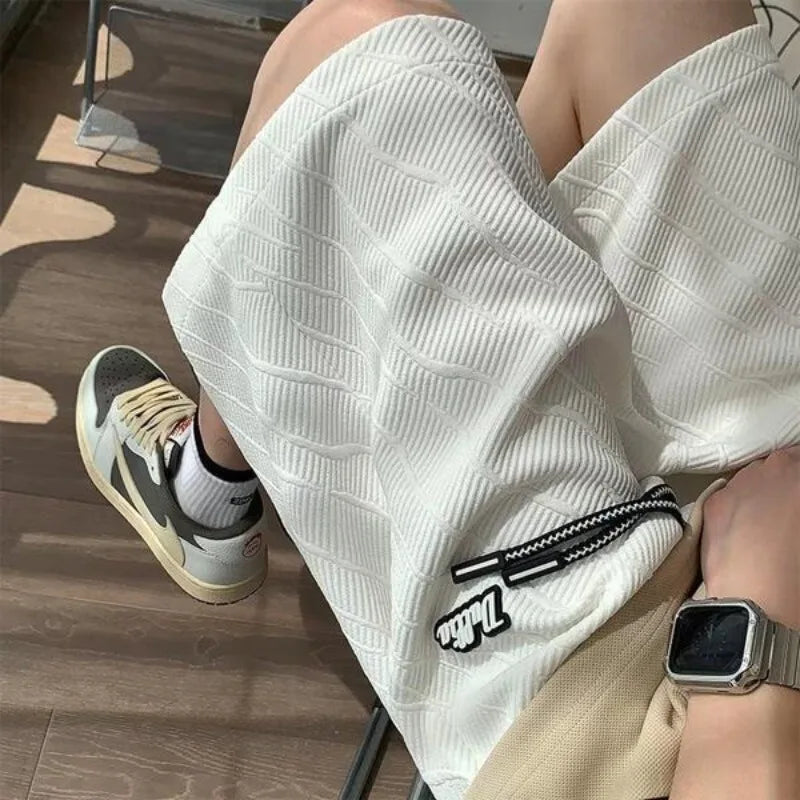 Men's Wide Leg Pants Summer Stripes Loose Casual Trendy Mid-length Pants Comfortable Elastic Waist Fashion Letter Sports Shorts