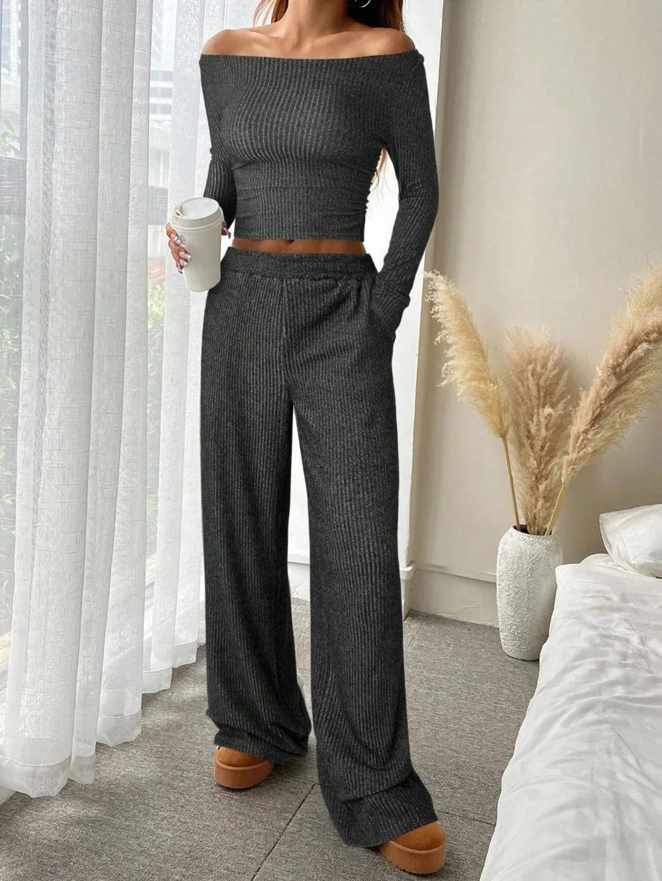 Spring Autumn Woman Knit 2 Pieces Set Elegant Pullover Long Sleeved Casual All-match Slim Homewear 2 Piece Sets Womens Outfits