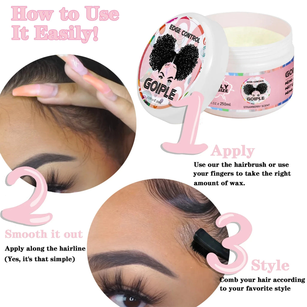 GOIPLE Long Lasting Hold Edge Control Gel for Black 4C Non-greasy Styling Wax Tame Frizz Slick Baby Hair Broken Finishing Cream