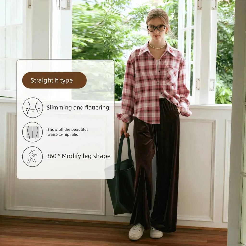OLrain Velvet Drawstring Baggy Sweatpant Woman 2026 Autumn Casual Retro High Waist Wide Leg Long Pants Women Trousers M56QK85138