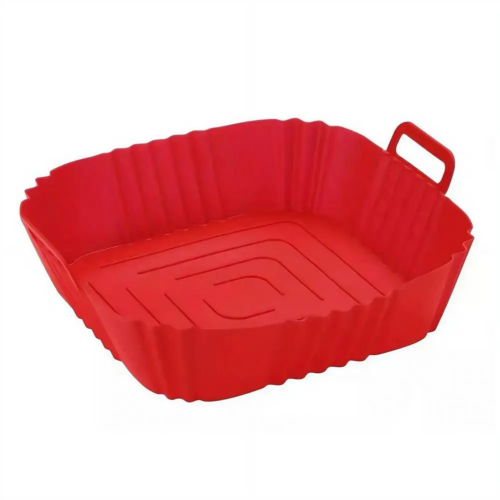 Square Silicone Air Fryer Liner Reusable Non-Stick Basket with Handles, Heat-Resistant Baking Tray for Air Fryer/Oven/Microwave