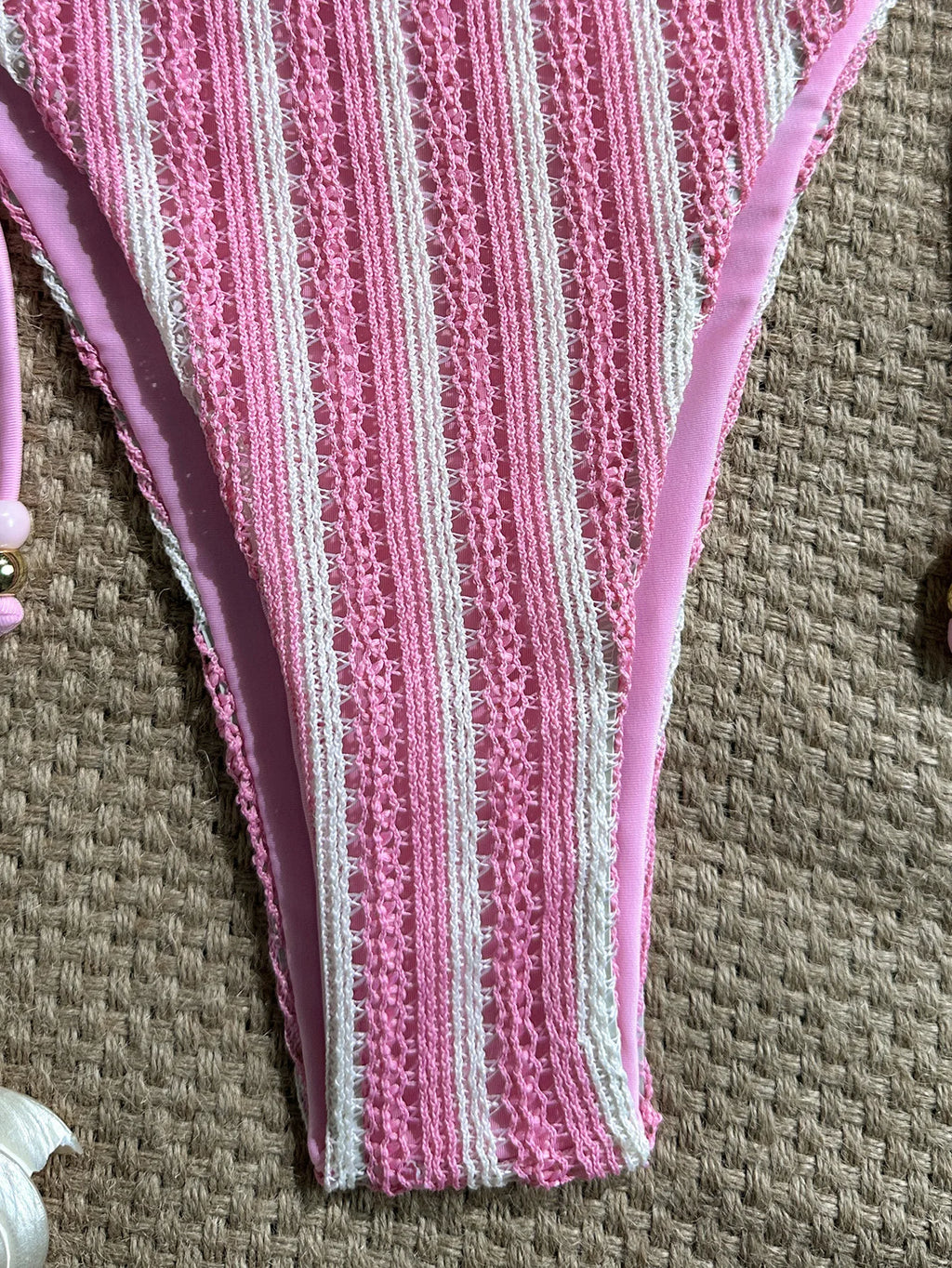 2026 Summer Women's Striped Knitted Solid Color Bikini Set Sexy Fashion Beach Vacation Bandage Swimsuit