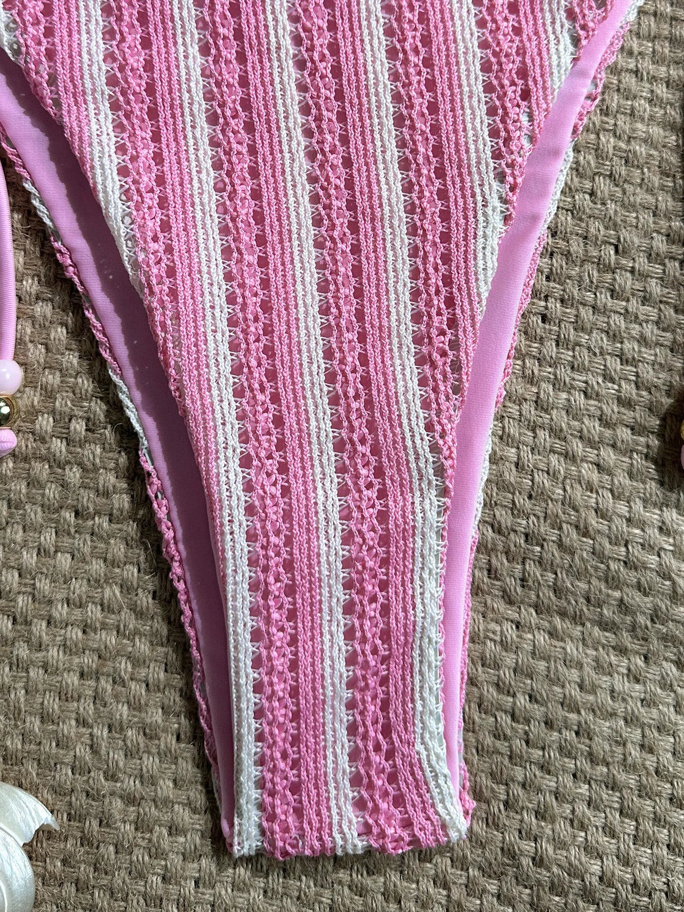 2026 Summer Women's Striped Knitted Solid Color Bikini Set Sexy Fashion Beach Vacation Bandage Swimsuit