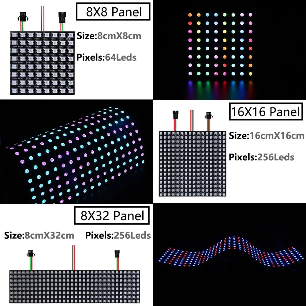 WS2812B LED Digital Flexible Individually Addressable Panel Light WS2812 8*8 16*16 8*32 Pxiels Module Matrix Screen DC5V