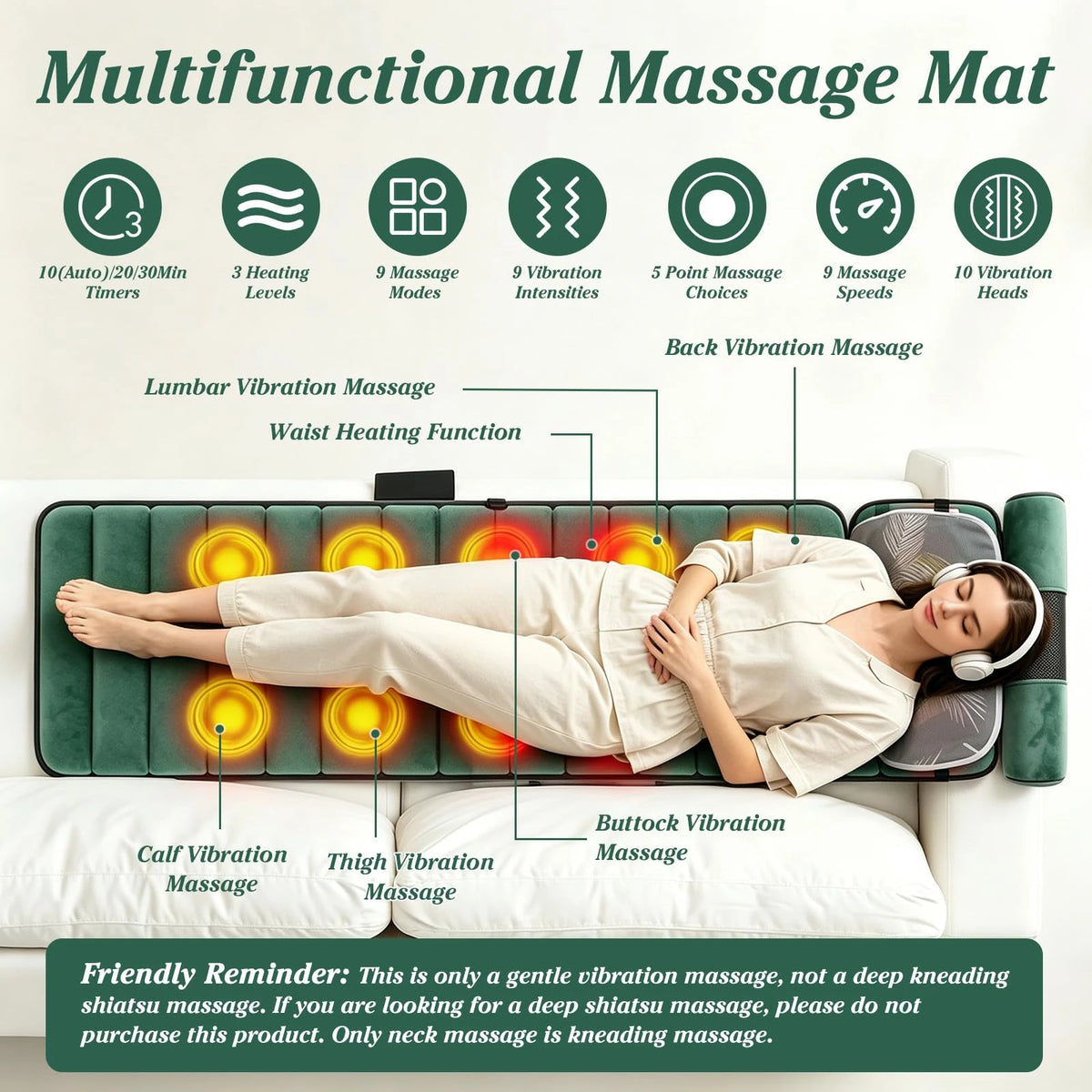Full-Body Vibration & Heat Massage Mat, Multiple Intensity Levels Adjustable, Detachable Neck MassageHeadrest And Multi-Functional Foot & Leg Massager, PortableAnd Foldable, Suitable for Home And Office Use, An Gift ForParent