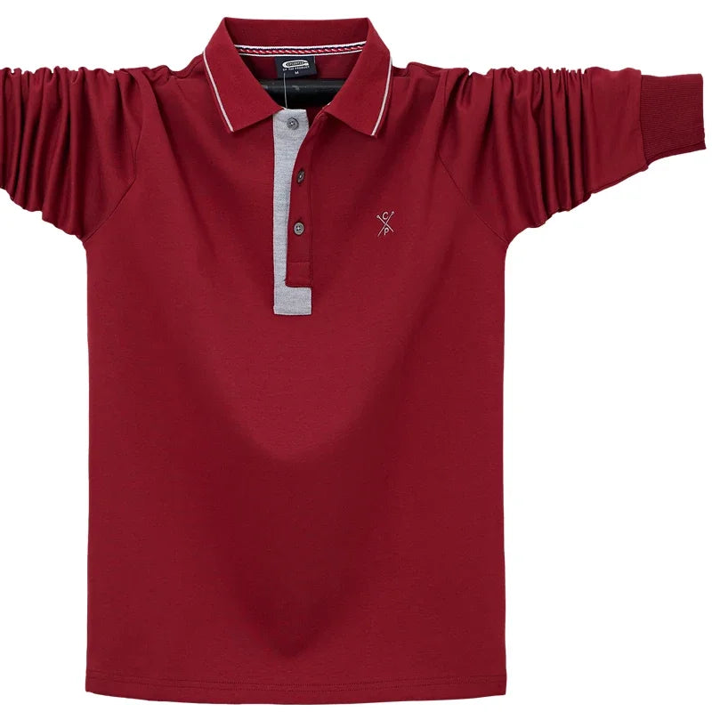 Autumn Spring New Men's Solid Polo Shirt Lapel Long-sleeved Polos Shirt Button Collar Fashion Thick Shirt Casual Loose Tops 6XL