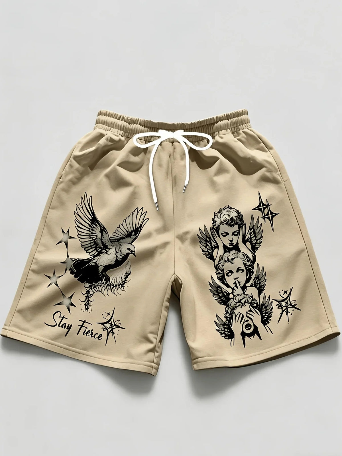 New European and American Men's Summer Little Angel Letter Print Comfortable Breathable Drawstring Shorts Outdoor Casual Pants
