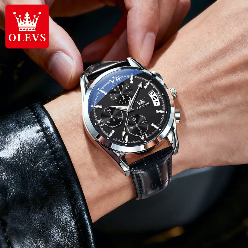 OLEVS 2987 Men Original Quartz Movement Wristwatch Fashion Metallic Texture Calendar Window Luminous Function Waterproof Watch