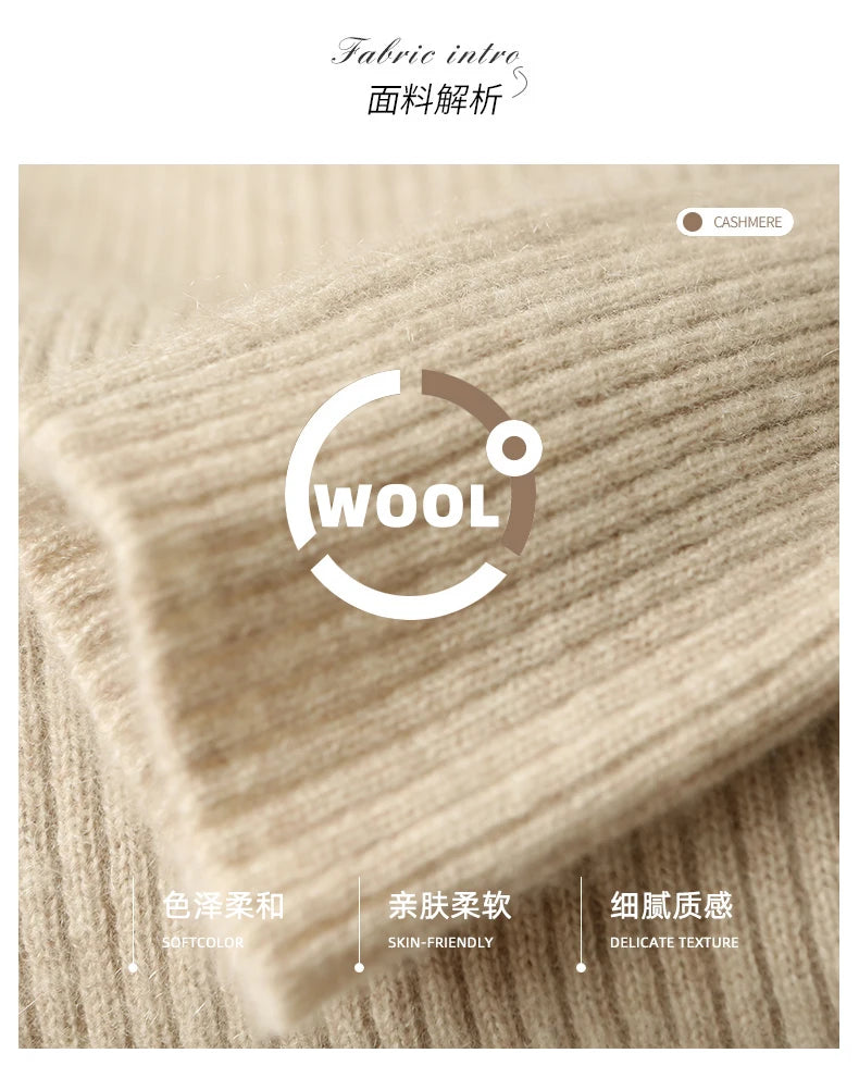 Autumn and winter semi high neck drawstring high elasticity slim fit 100% wool pullover dress, mid length over knee cashmere