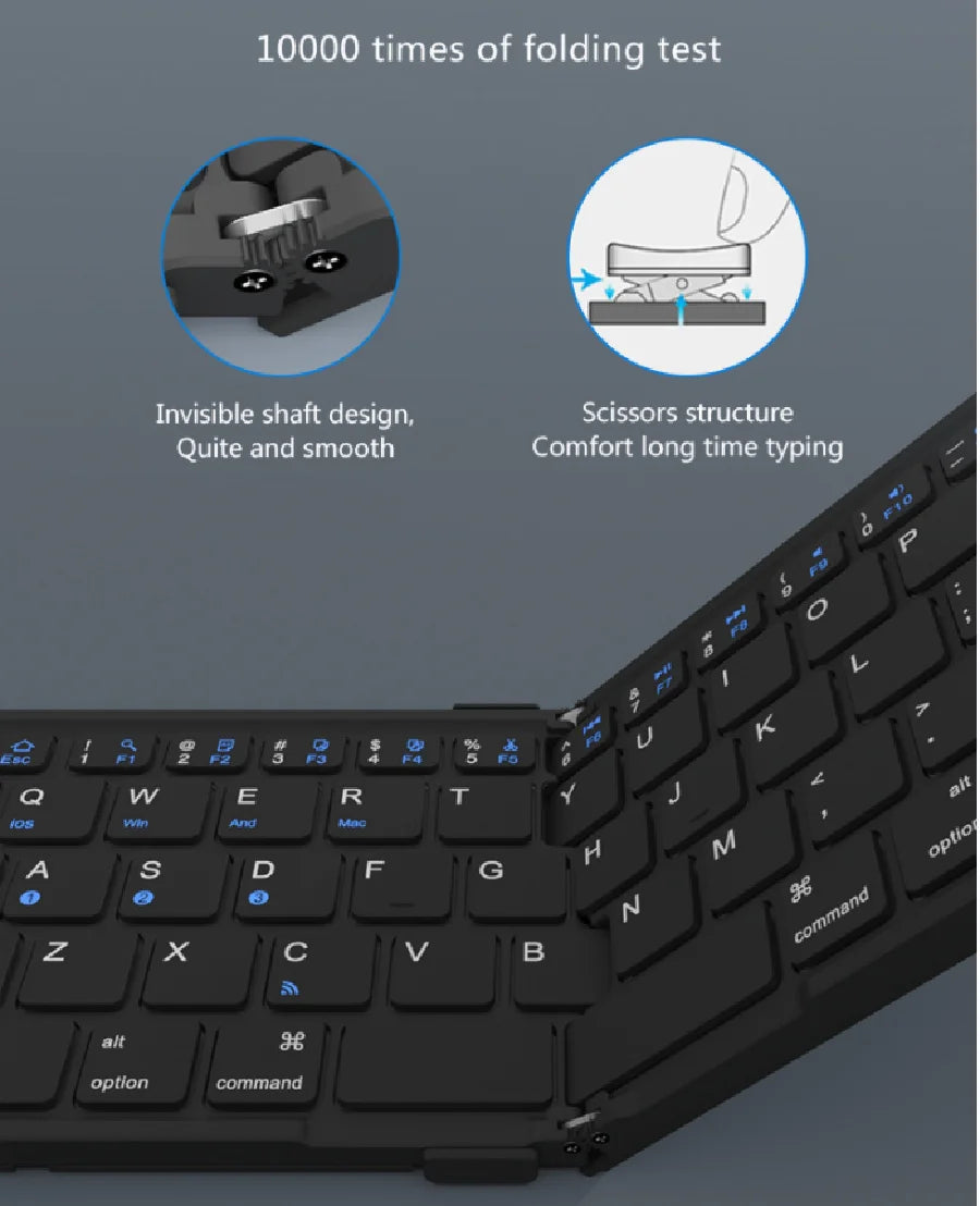 BOW Foldable Bluetooth Keyboard Rechargeable Wireless Keyboard  Folding 2.4G Keyboard for iPhone ipad Laptop Desktop