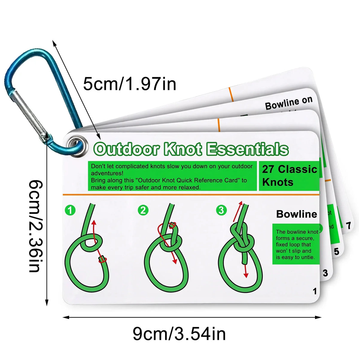 Outdoor Knot Tying Guide Cards Waterproof Plastic Reference Carabiner Survival Emergency Tools For Hikers Campers Scouts Gifts