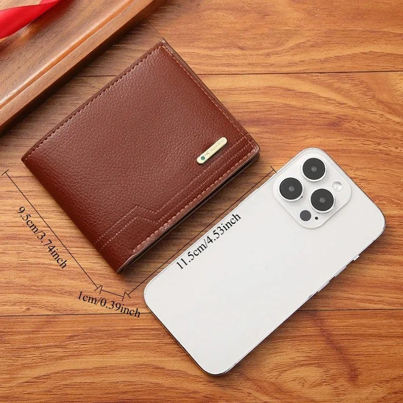Personalized Custom Name Bifold Short Wallet Casual Lychee Patterned Soft Leather Man's Wallet Multi Card Slot PU Leather Purse