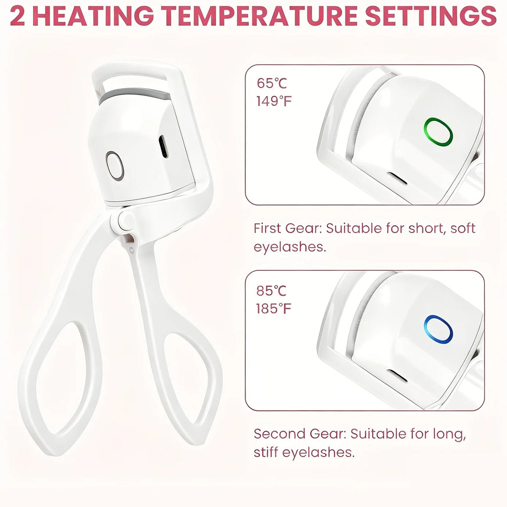 Electric Heated Eyelash Curler USB Rechargeable 2 Mode Quick Heating Lash Curler Natural Long Lasting Curl Makeup Tool