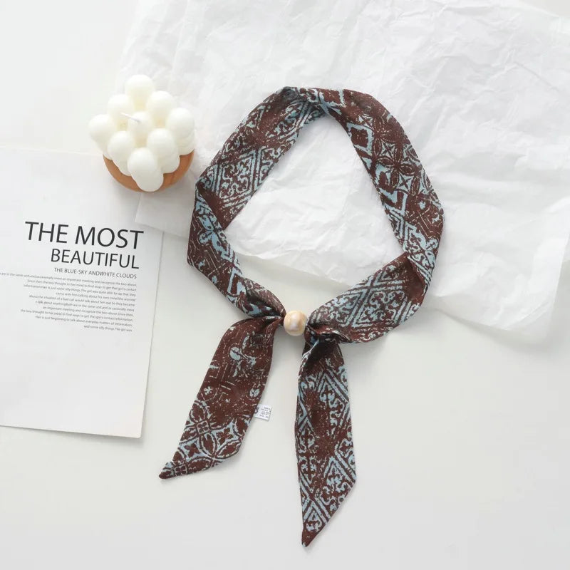 Retro Maillard Brown Floral Scarf Fashionable Old Money Style Light Luxury High-Grade Temperament Small Square Towel Lazy Scarf