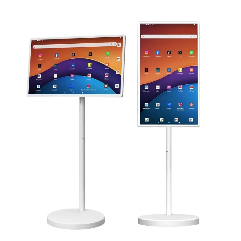 32 Inch Android 15 6G+128G Smart Screen, Floor Stand TV with Remote Controller, 2K Camera Video Call, Inbuit 148WH Battery Power
