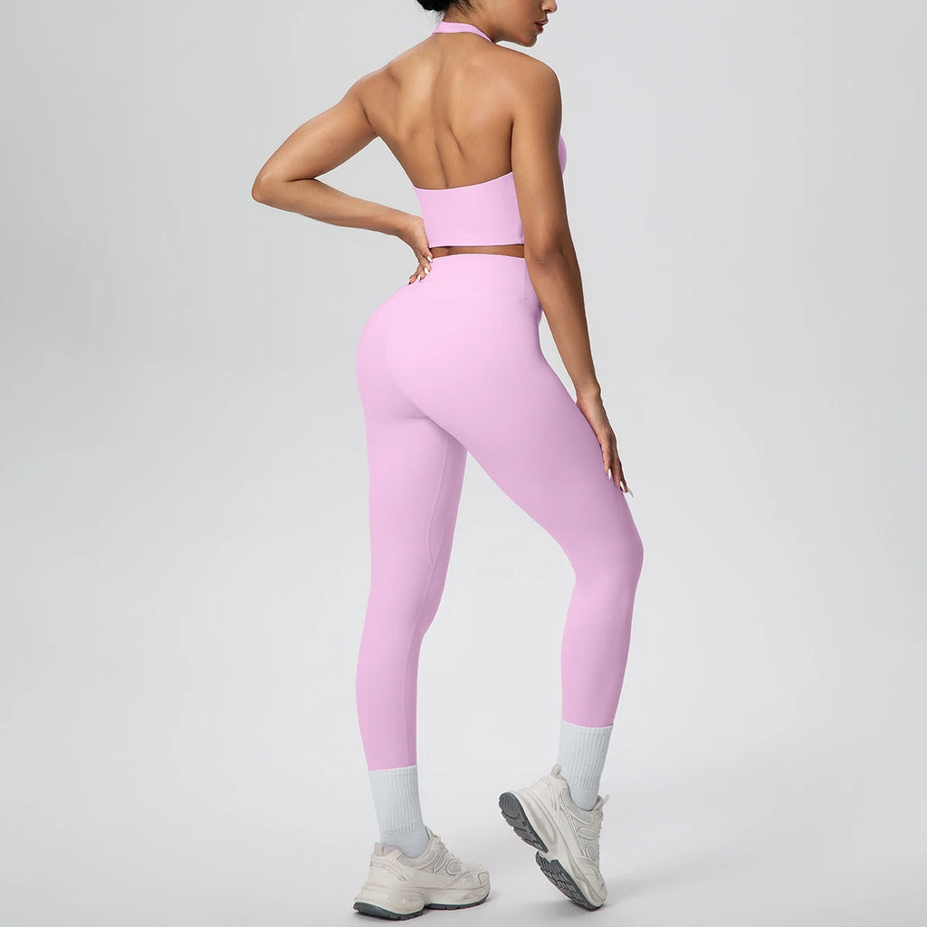 2PCS/set Yoga Set for Woman's Sexy Backless Halter Bra Sports Top Quick Drying Legging Summer Gym Fitness Pants Yoga Set