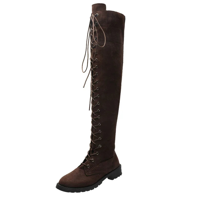 2024 New Winter Foreign Trade Large Size Long Boots European and American Round Head Strap 43 Size Women's Boots Leather Boots