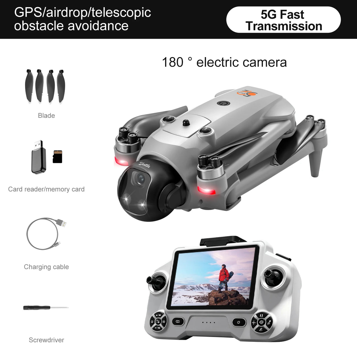 YLRC YL059 RC Drone Airdrop GPS WIFI FPV 180° ESC 4K Dual Camera Smart Follow Obstacle Avoidance Quadcopter 4.5" Screen