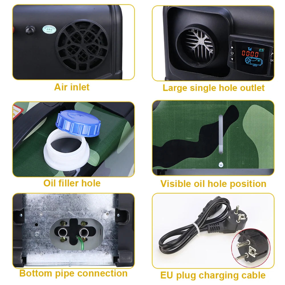 12V 24V 220V 3-in-1 Universal 5KW Car Heater Auxiliary Air Heating Low Noise Heater For Truck Bus RV Motorhome Trailer Boat