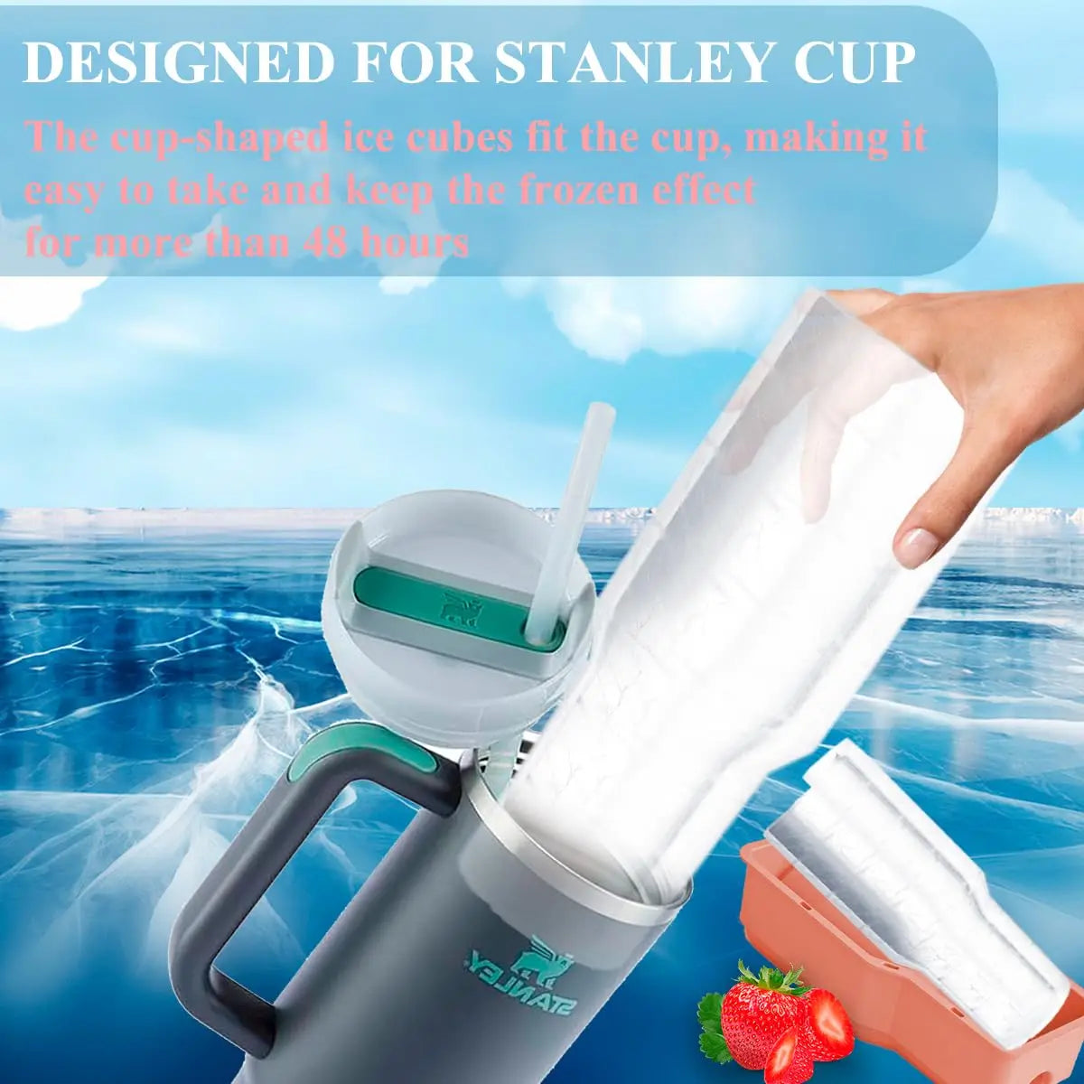 Tumbler Ice Mold for Stanley Cup 30-40 oz - Silicone Cylinder Ice Mold with Lid, Easy Fill and Release Ice Maker for Ice Drink