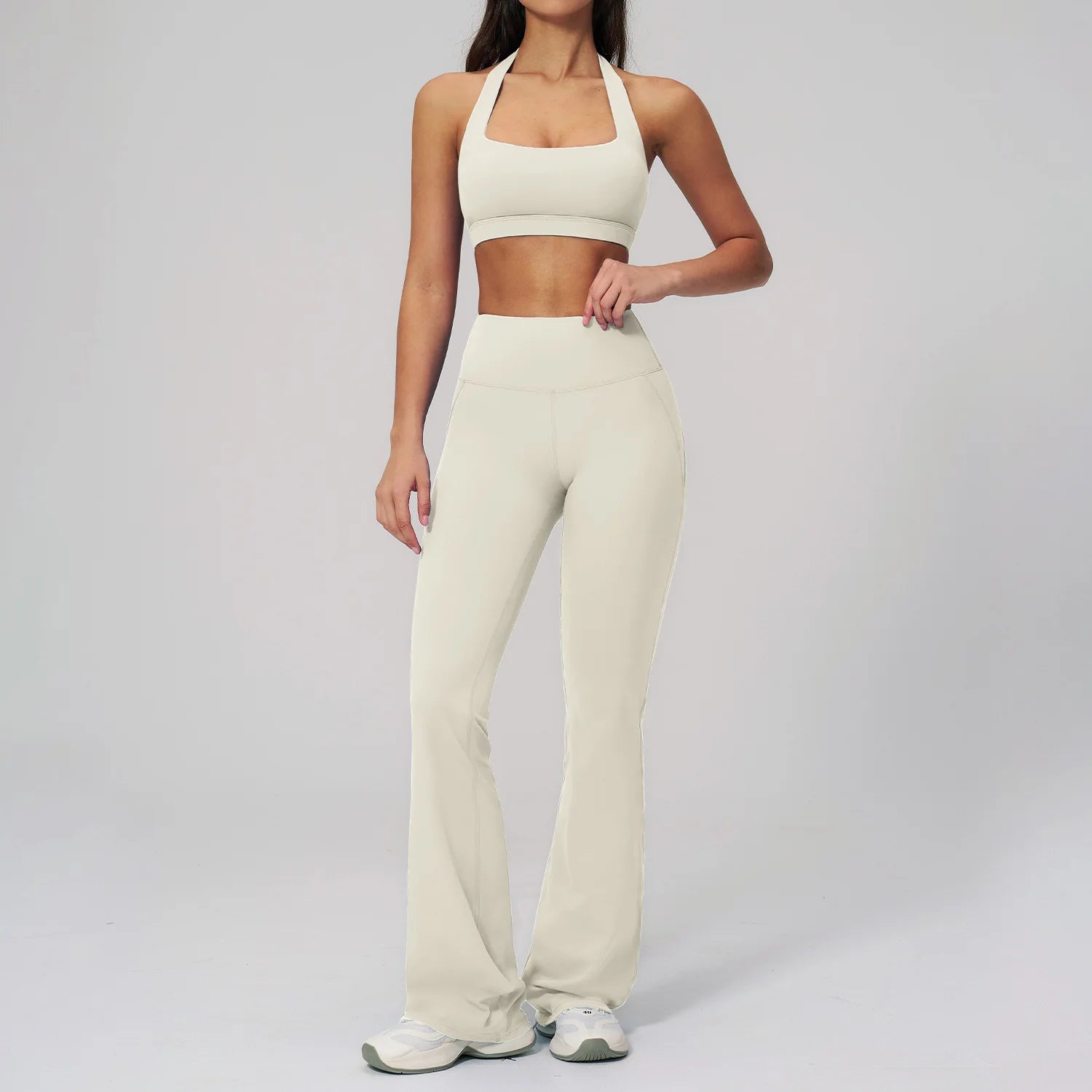 Women's Tracksuits 2PCS Flared Pants Yoga Set Gym Fitness Outfits Female Shockproof Sports Bra Yoga Workout Clothes Sports Sets