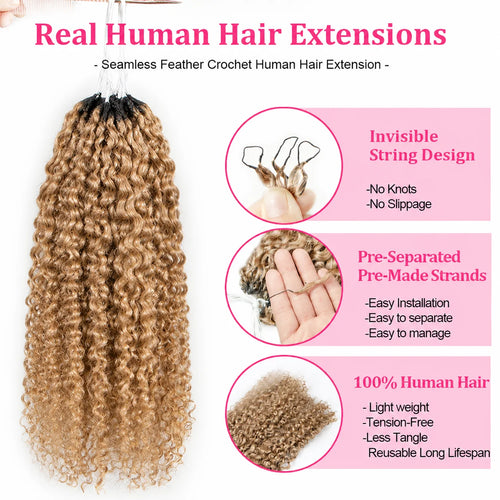 #27 Highlight Feather Crochet Human Hair Extension For Braid Kinky Curly Pre-Separated Knotless Small Spirals Curly Crochet Hair