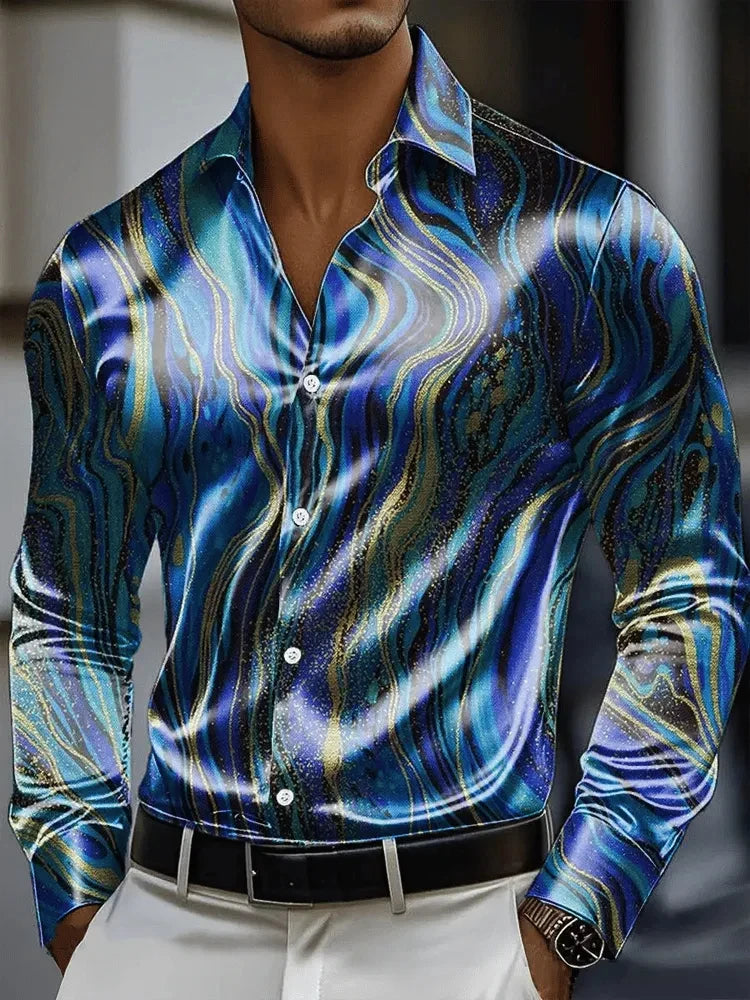 Men's Shirt 3D Vintage Chain Print Polyester Fabric Outdoor Street Long Sleeve Button Clothing Fashion Street Style Design