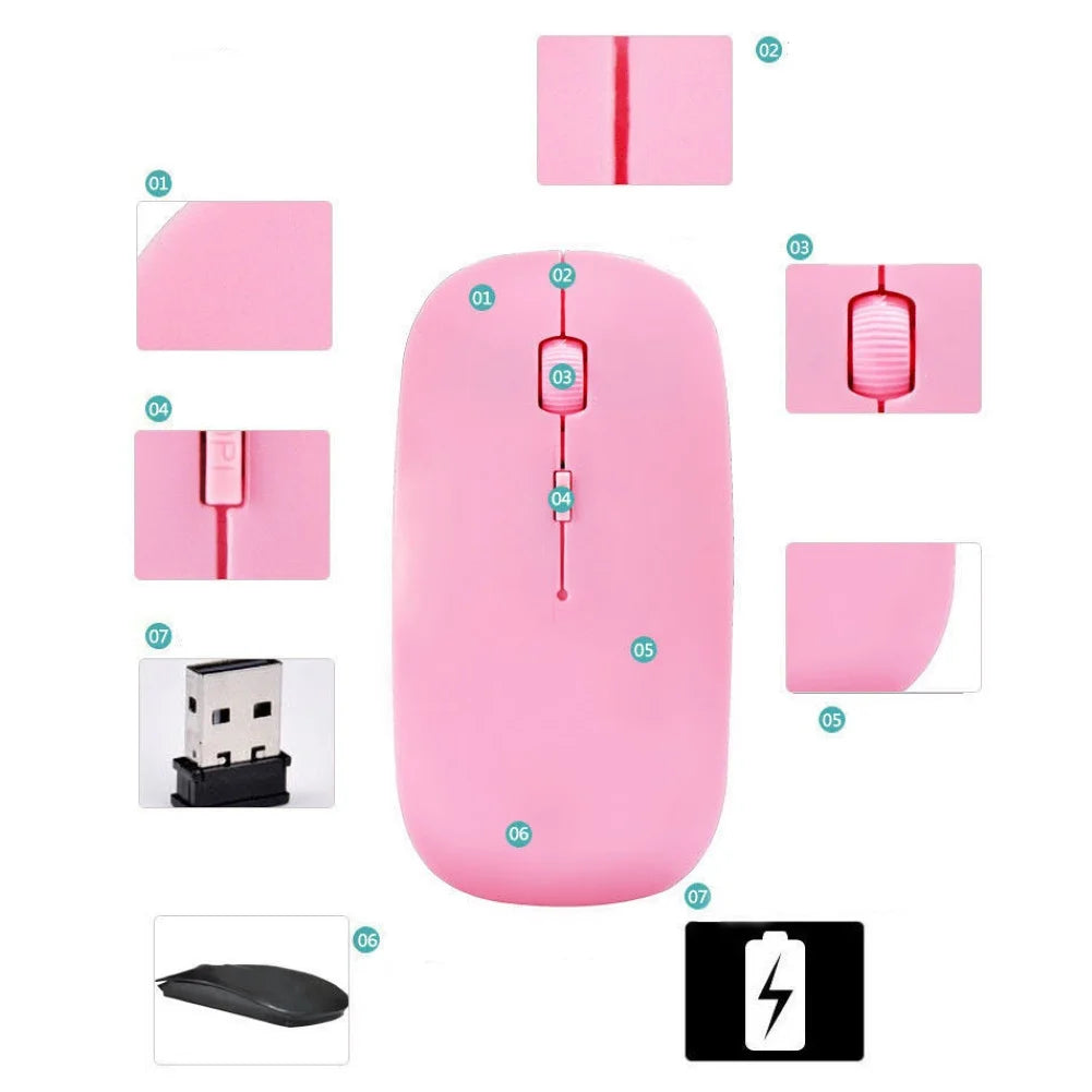 Portable Creative Mini Ultra Slim Cute Wireless Bluetooth Mouse 2.4G Receiver Laptop Gaming Mice PC 1000dpi Computer Accessories