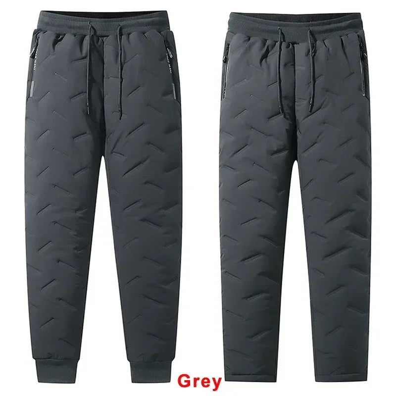 7xl Winter Down Cotton Pants Men's Casual Waterproof Zipper Pocket Thickened Wool Warm Pants Jogger Outdoor Cold-proof Ski Pants