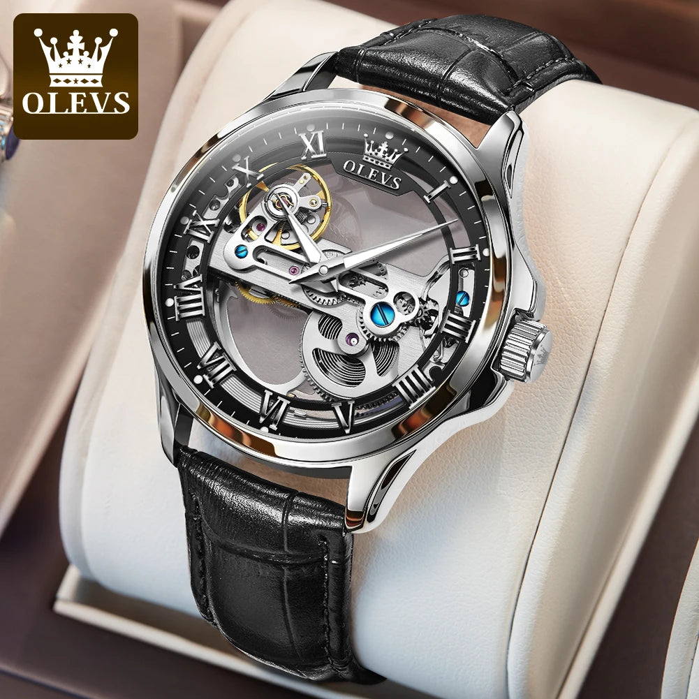 OLEVS Couple Watches Original Fully Transparent Skeleton Automatic Mechanical Watches For Men Women Lover's Gift Luxury Watches