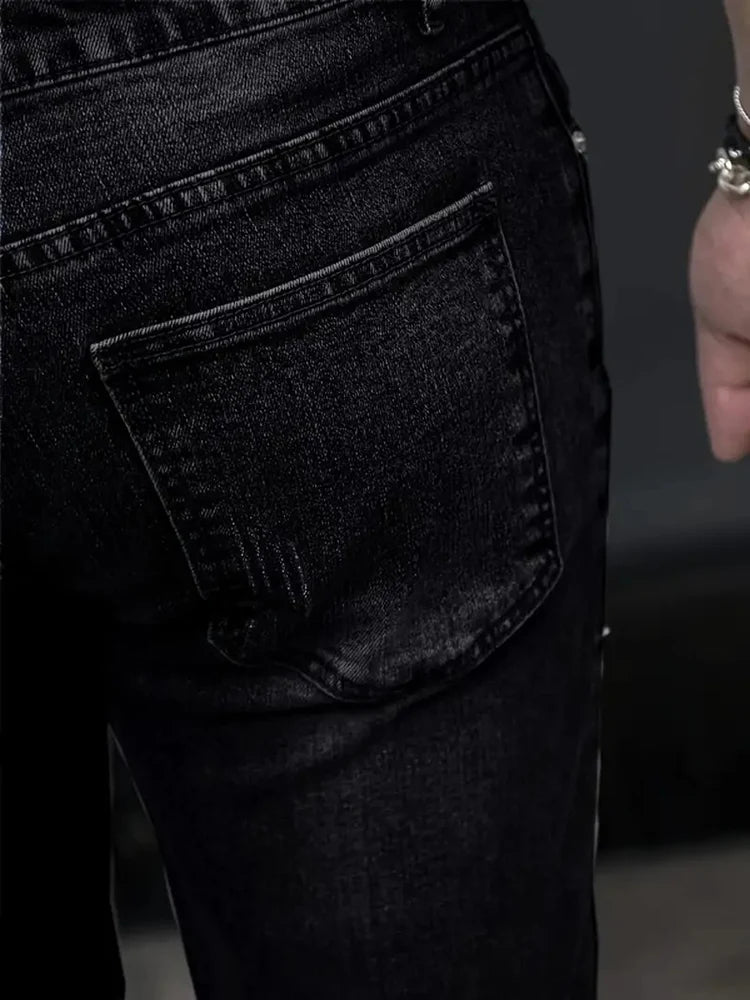 2025 Men's Slim Four-Season Washed Fashion Jeans Stretch Slim Fit Light Blue Gray Black Casual Denim Pants