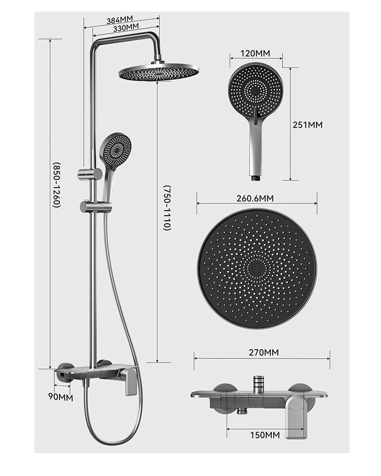 Piano Key Three Ways Water Outlet Shower Set Wall Mount Bathroom Shower Faucet Set Rainlfall Pressurized Bathroom Shower System