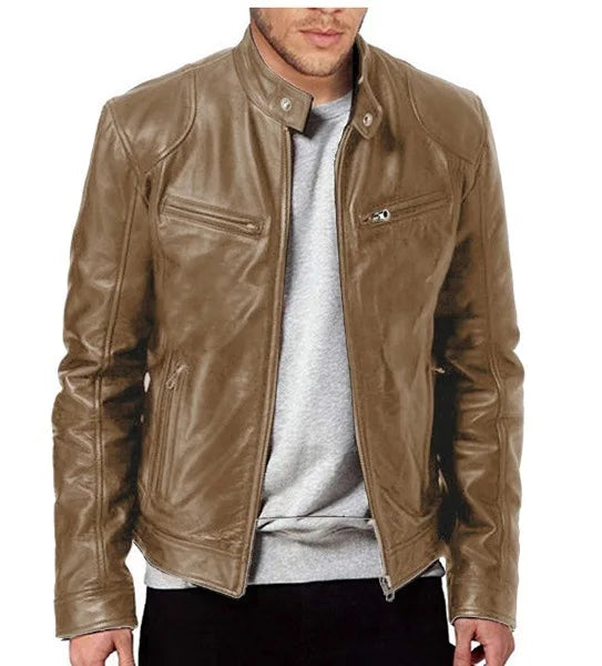 9XL Leather Men's Sports Leather Motorcycle Leather Jacket Stand Up Collar Fashionable Sports Plus Size Autumn Winter Windproof