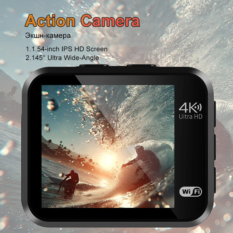 Mini HD Action Camera with 1.54 Inch Screen Long Battery Life Portable for Cycling Outdoor Recording Includes 128GB Memory Card