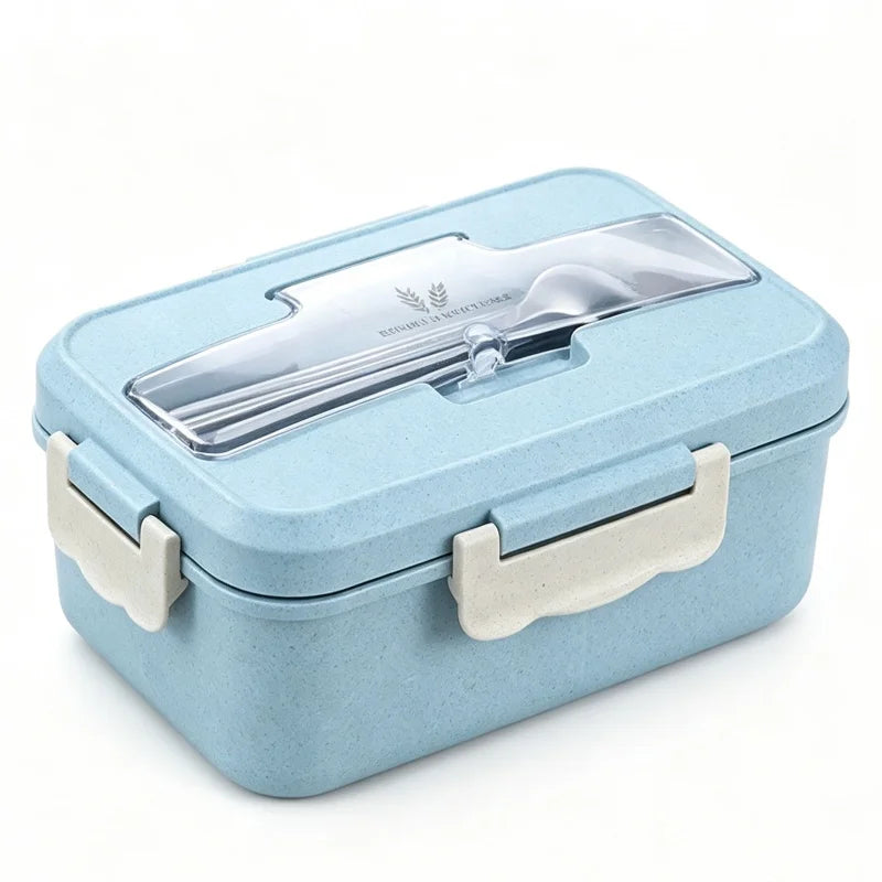 Wheat Straw Lunch Box Microwave‑Safe Portable Bento Box with Tableware Food Storage Container for Kids School Office