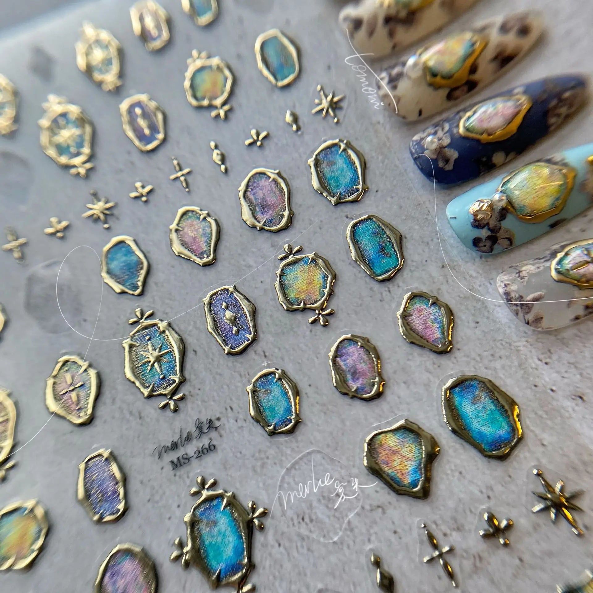 Hot Stamping Nail Stickers Japanese Retro 5D Nail Sticker Gold Frame Bronzing Jewelry Nail Art Decorations Decals DIY Supplies ﻿