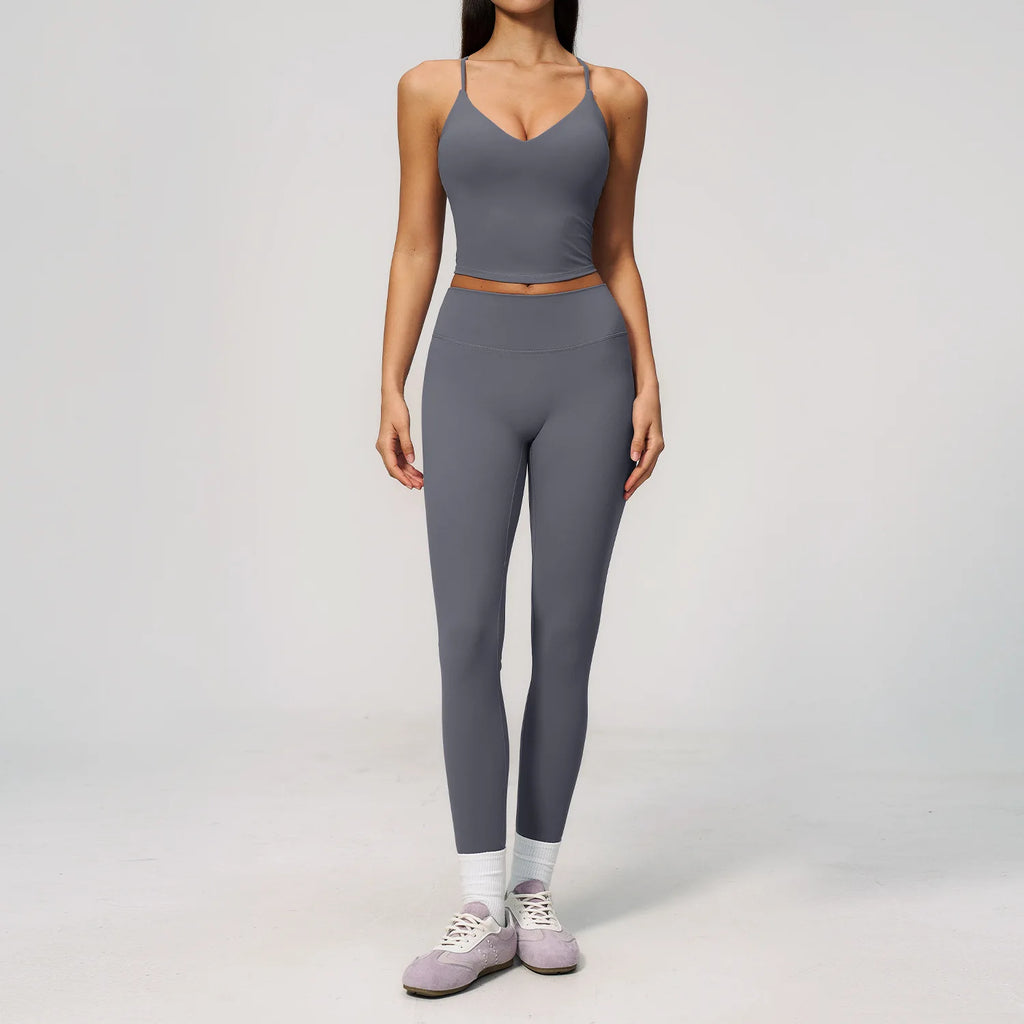 2PCS Yoga Suit Women's Tracksuits Gym Clothes Running Workout Outfits Sports Bra Middle Pants Athletic Wear Female Yoga Clothing