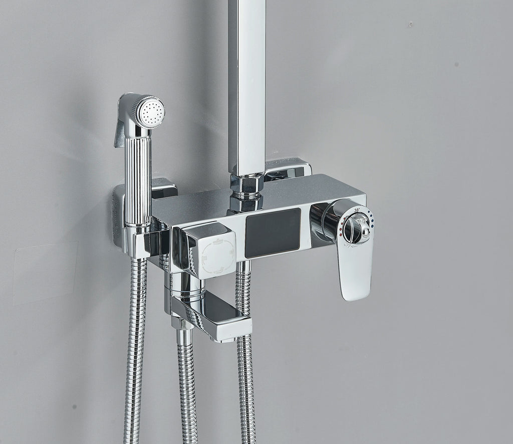 Chrome/Black Thermostat Shower Set Faucet 4 Ways Bathroom Faucet Rainfall Mixer Tap Digital Display Shower Set System Bathroom