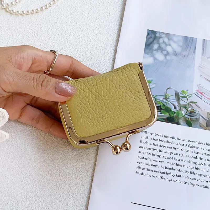 Litchi Grain Mini Bag, 2 Sizes Available, Retro Metal Kiss Lock, Portable Jewelry Pouch for Rings, Earrings & Necklaces Coin Pur