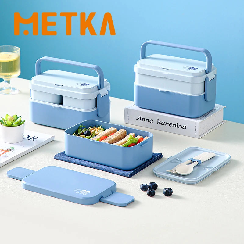 Picnic Lunch Box Bamboo Fiber 3in1 Double Layer Microwavable Bento Box Food Storage Containers school Child Lunch Boxes for Kids