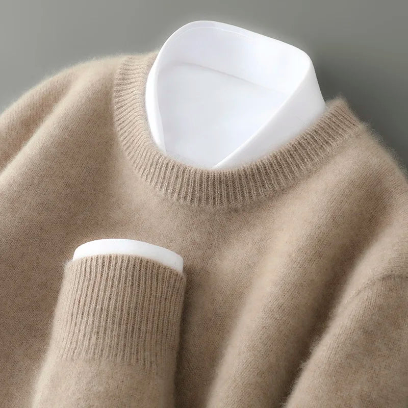 100% Australian Wool Knitted Men's O-Neck Sweater, Casual Business, Spring and Autumn Men's Long-Sleeved Pullover New Sweater