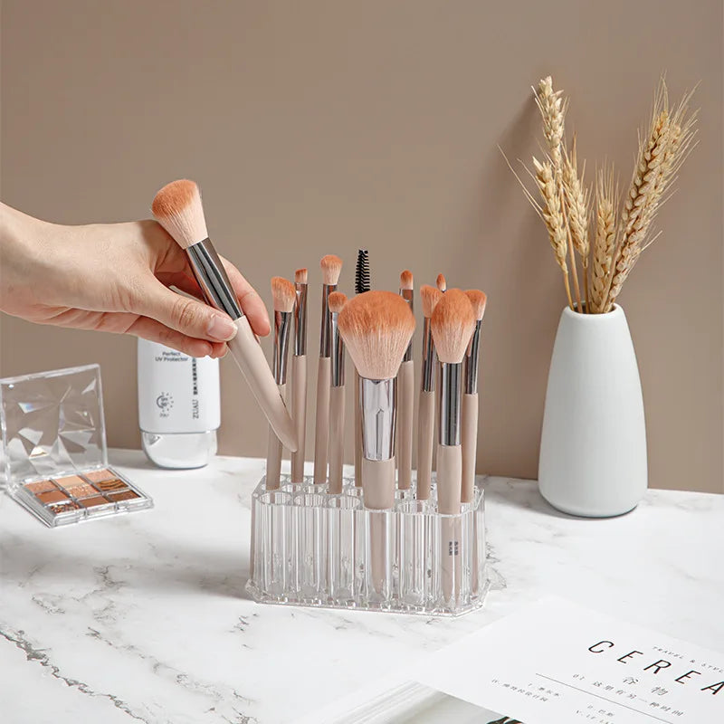 26 Holes Acrylic Makeup Brushes Holder Desktop Lipstick Organizer Eyeliner Cosmetics Pen Storage Rack Transparent Showing Shelf